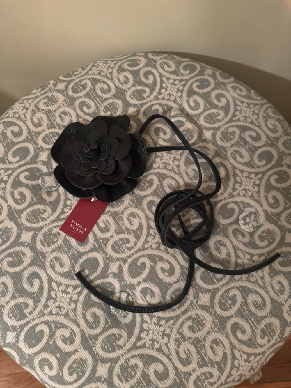 Black Leather Flower Belt